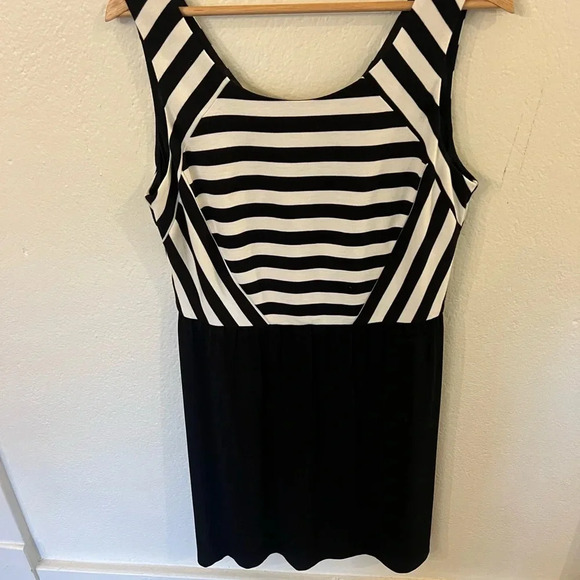 NWT Antonio Melani Nadine Dress Ivory and Black Size 12 Striped Slimming Pattern - Picture 2 of 7